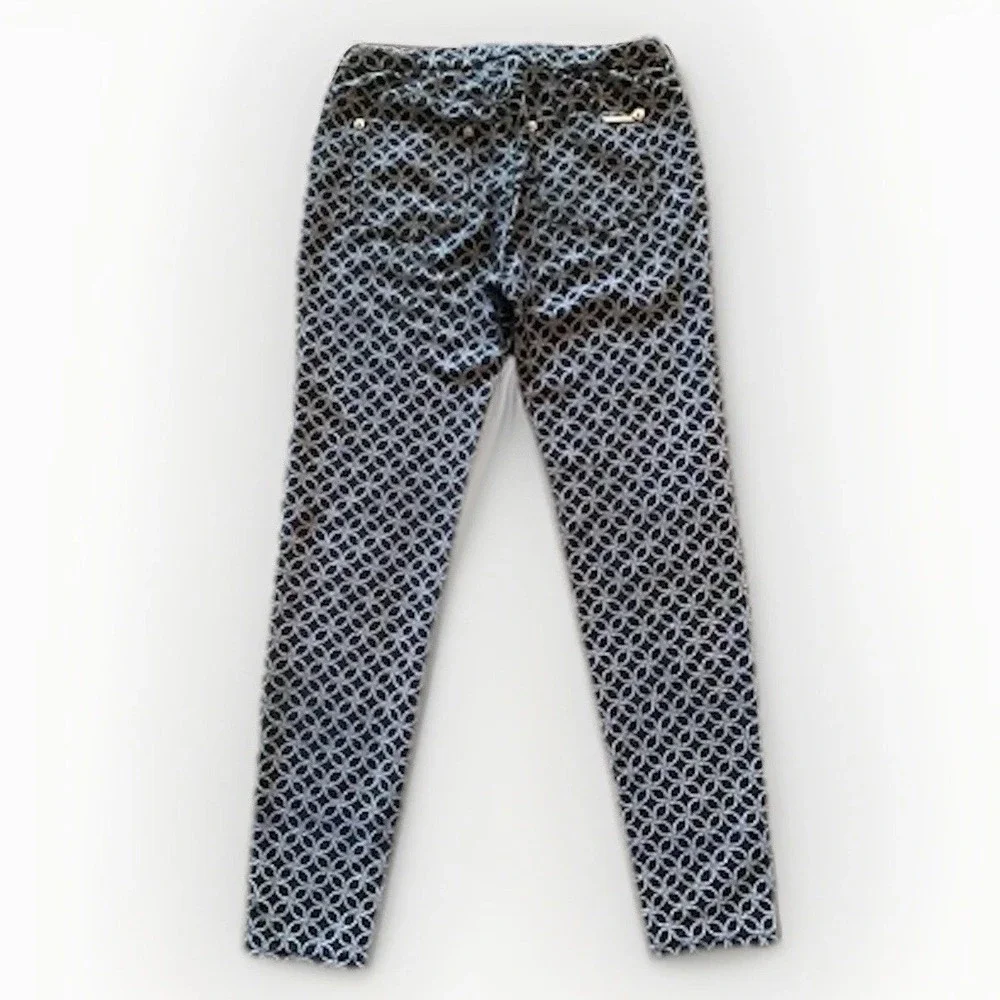 Michael Kors Black White Geometric Print Pants Womens Size XS‎ Pull Pn Skinny